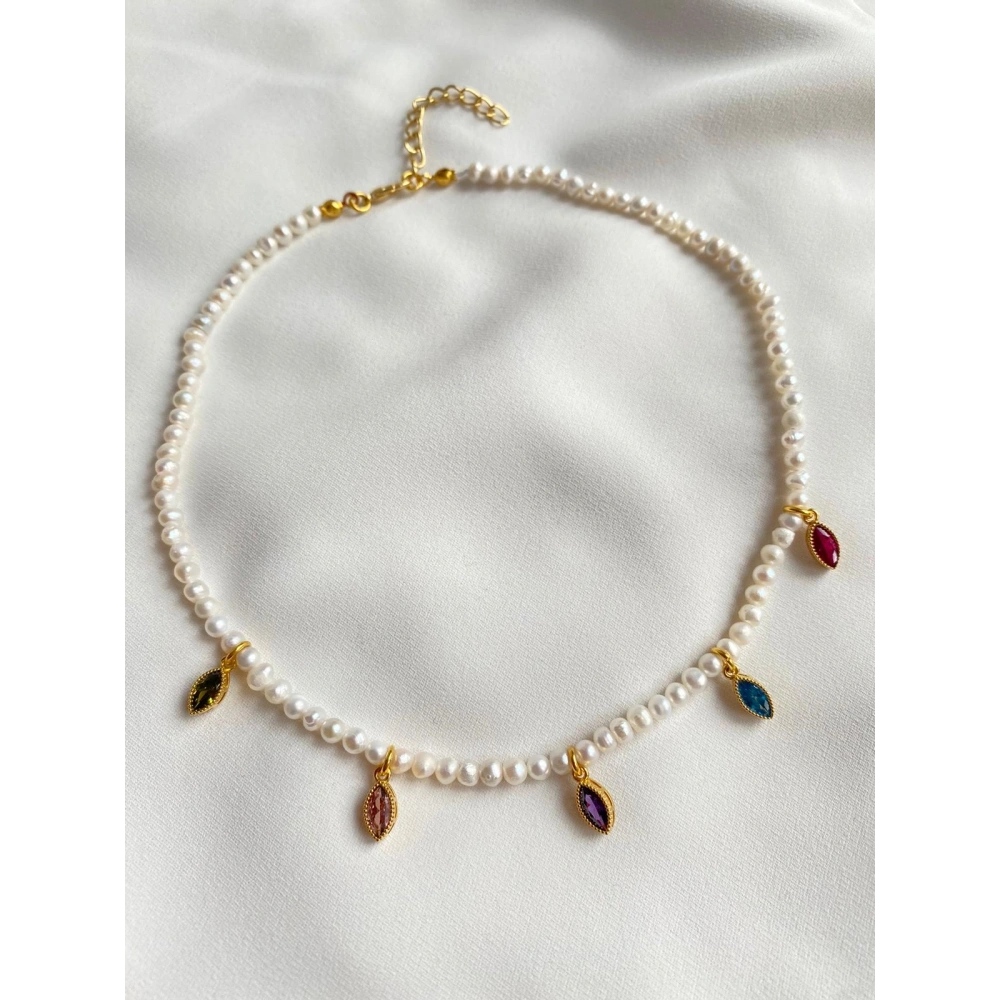 5 Taşlı İncili Choker