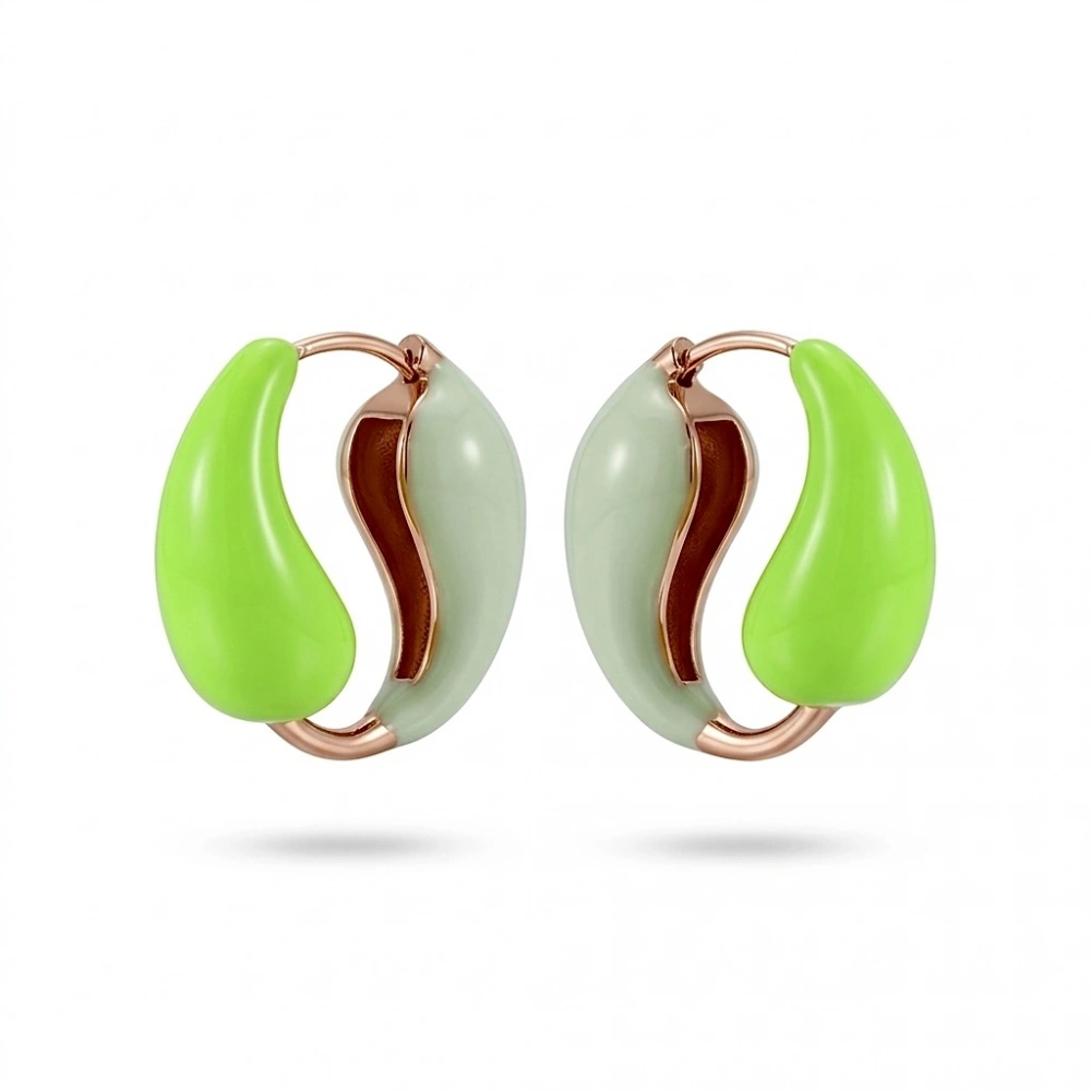 Neon Yeşil Detaylı Halka Küpe