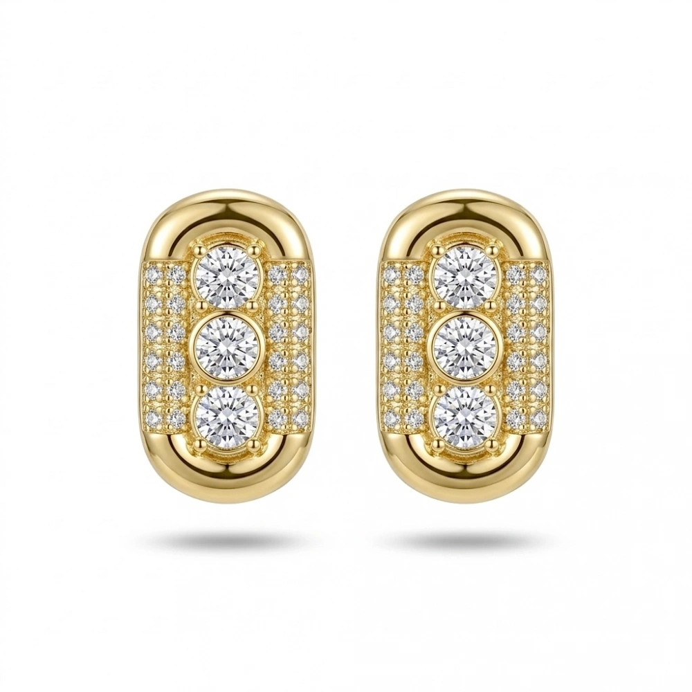 Gold 3 Tek Taşlı Küpe