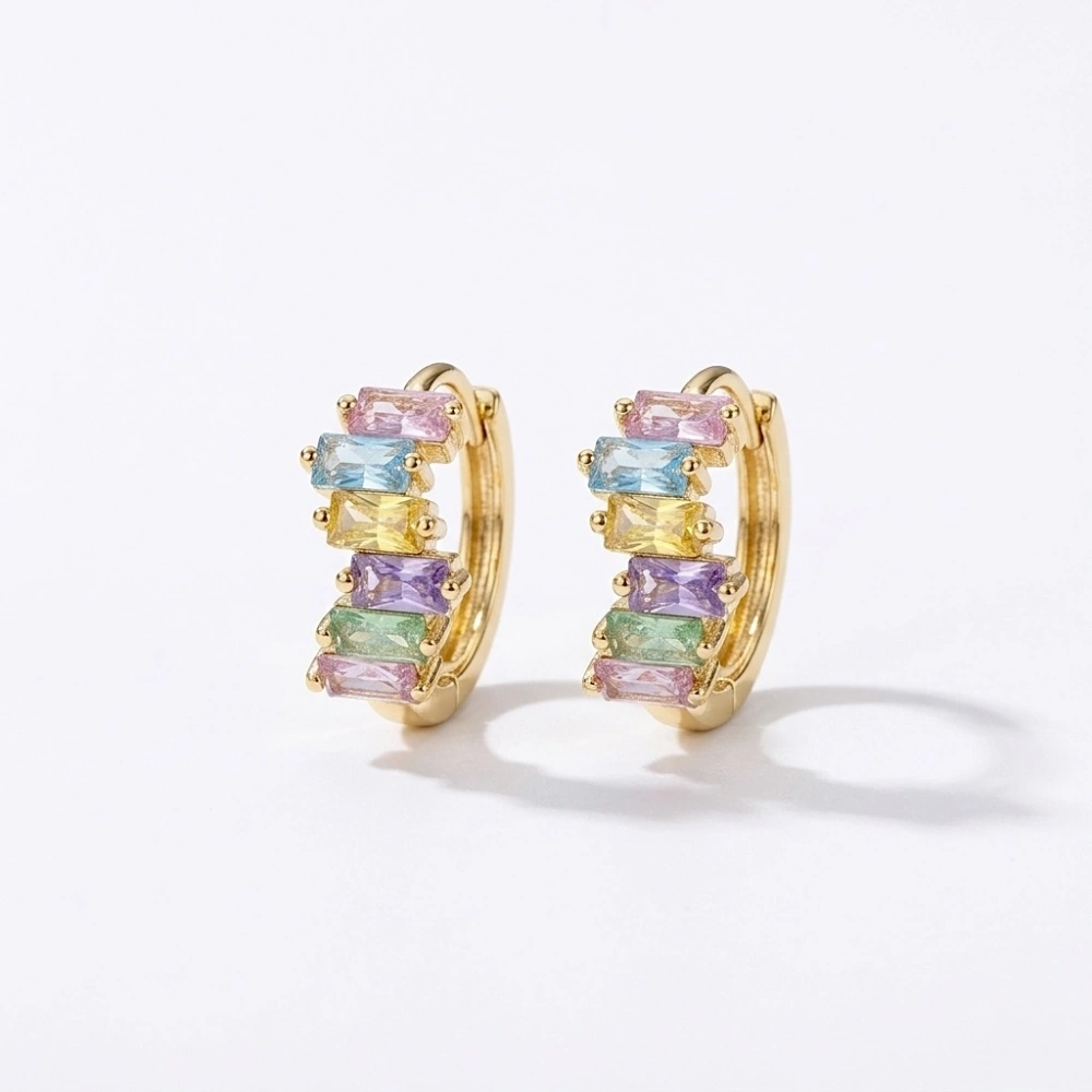 Gold Baget Taşlı Halka Küpe