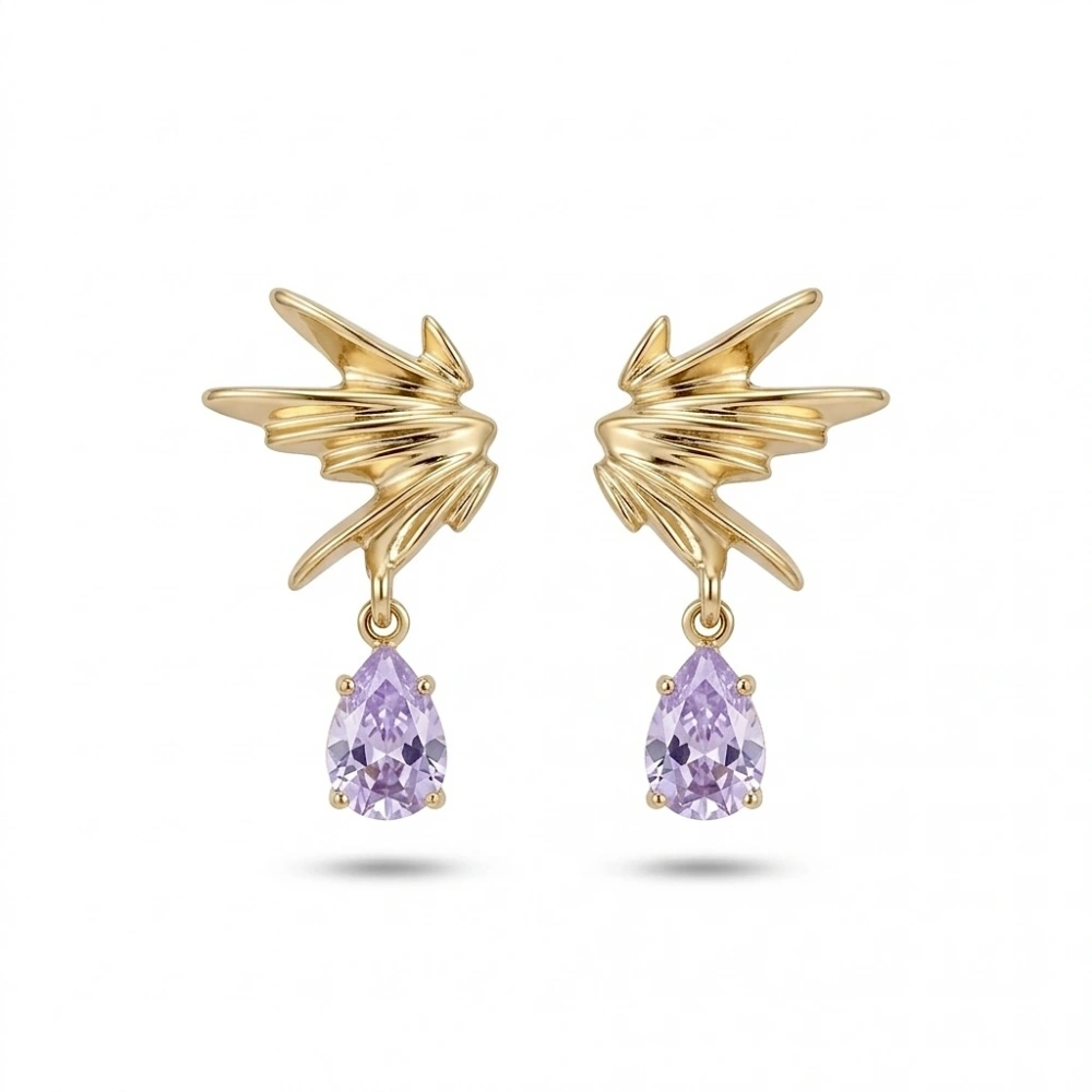 Gold Taşlı Kanat Küpe