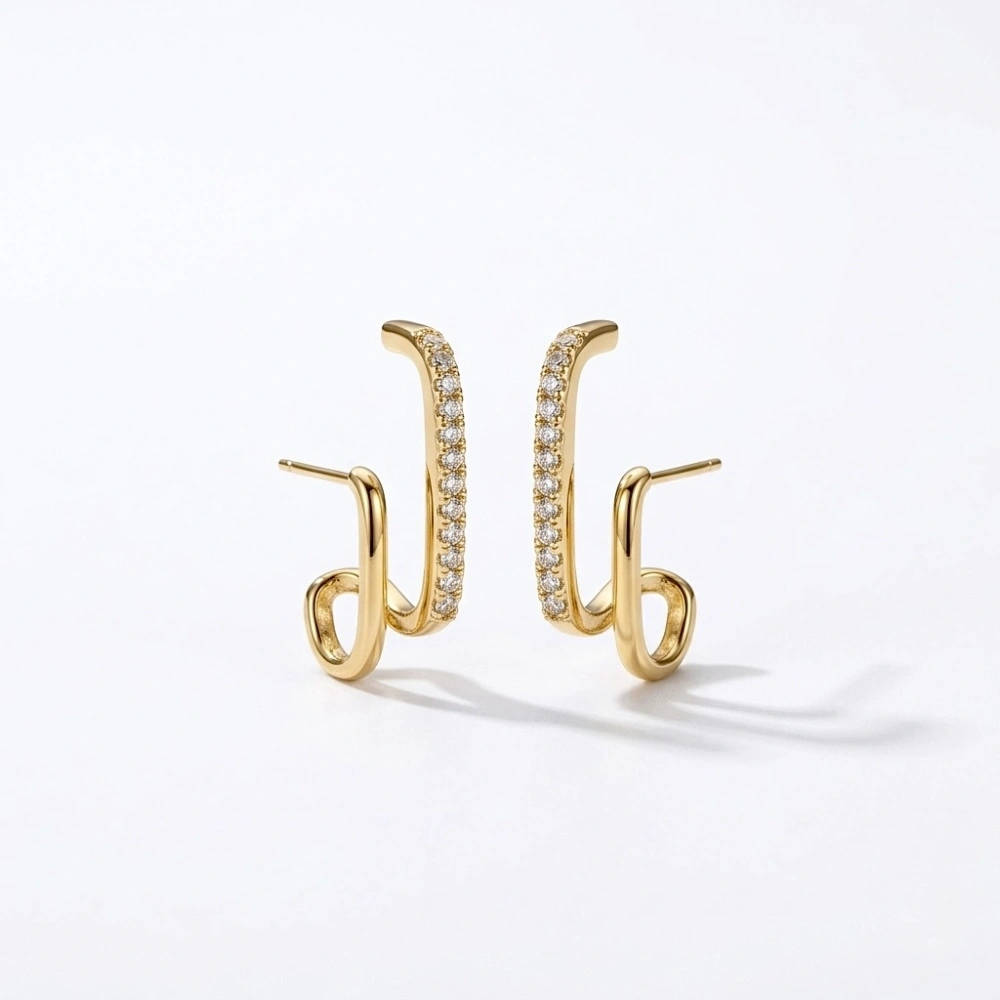 Gold Taşlı Tasarım Küpe