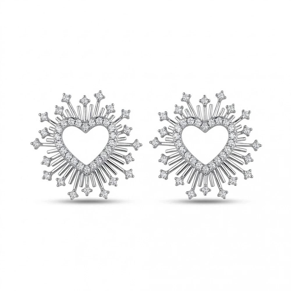 Çelik Kalpli Işıltılı Küpe