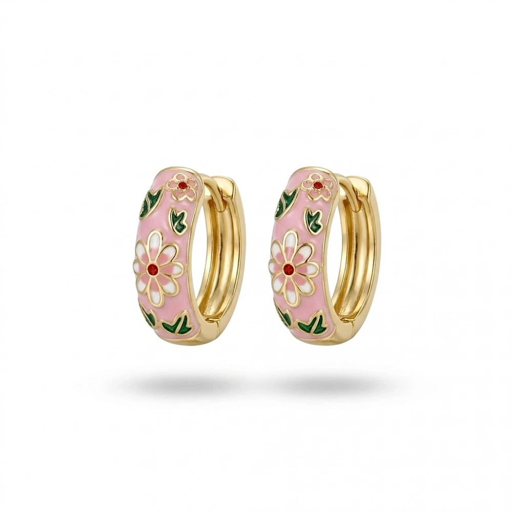 Pembe Mineli Halka Küpe