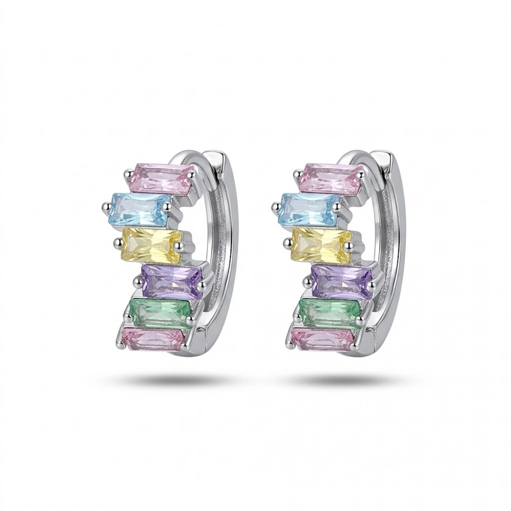 Renkli Baget Taşlı Halka Küpe