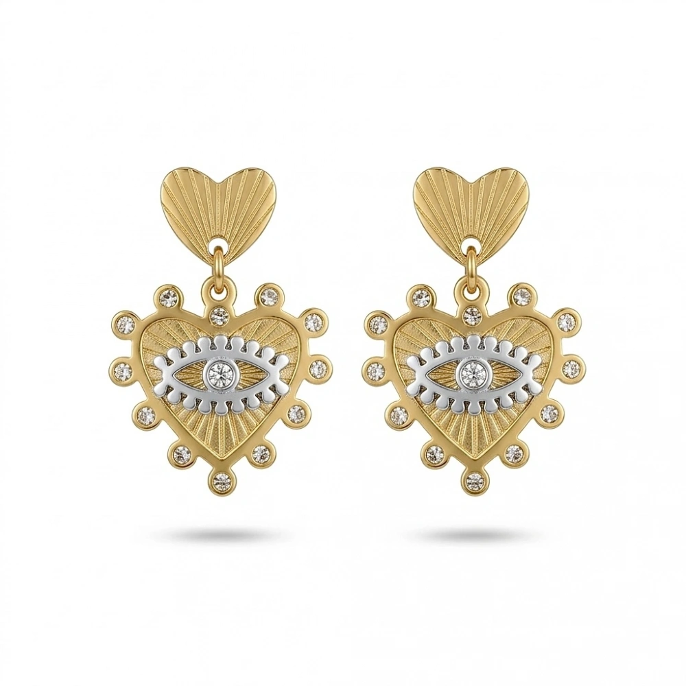 Çelik Kalpli Tasarım Küpe