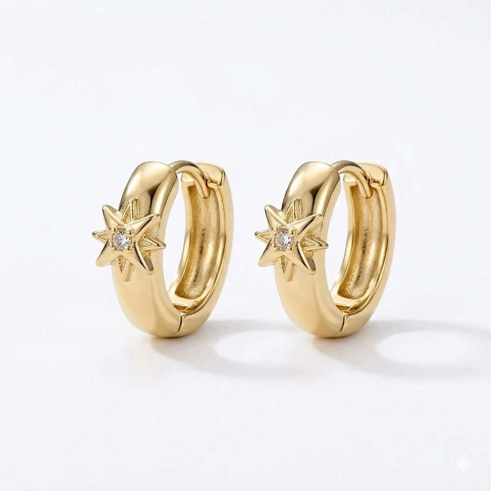 Çelik Gold Kutup Yıldızlı Halka Küpe