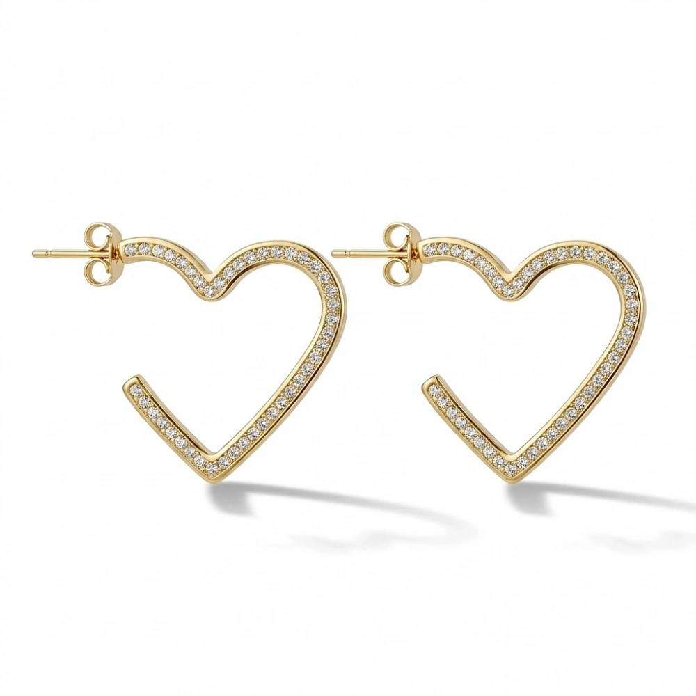 Çelik Gold Kalp Taşlı Küpe