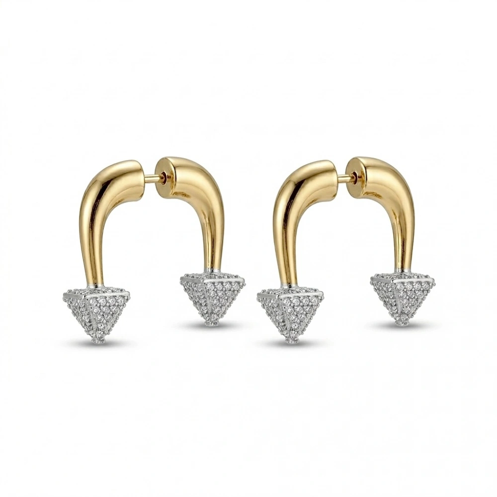 Zirkon Taşlı Çift Renk Küpe