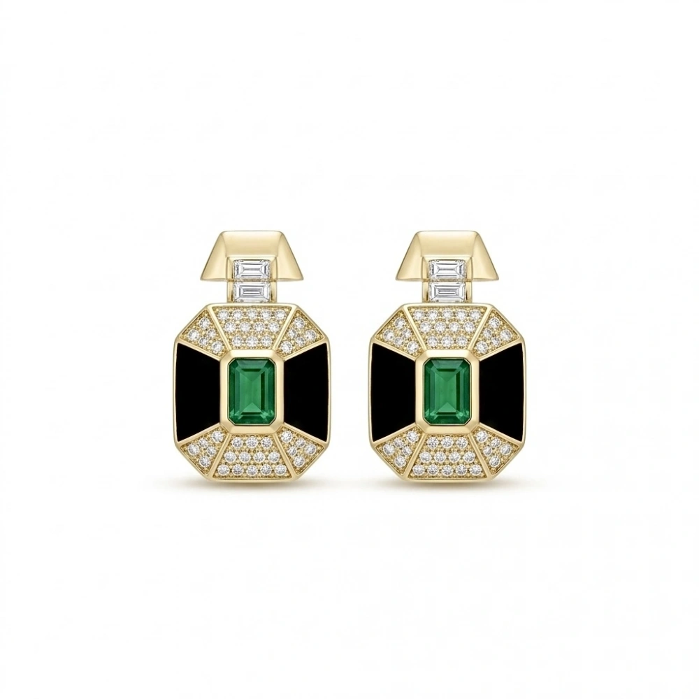 Yeşil Taşlı Tasarım Küpe