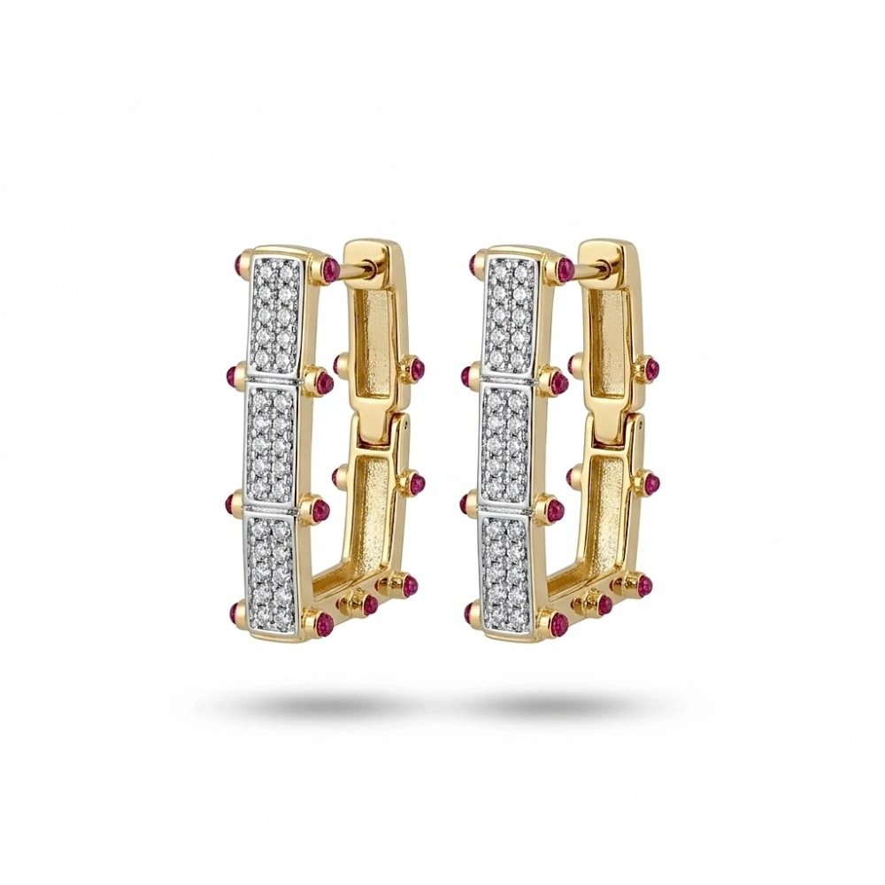 Taşlı Dikdörtgen Küpe