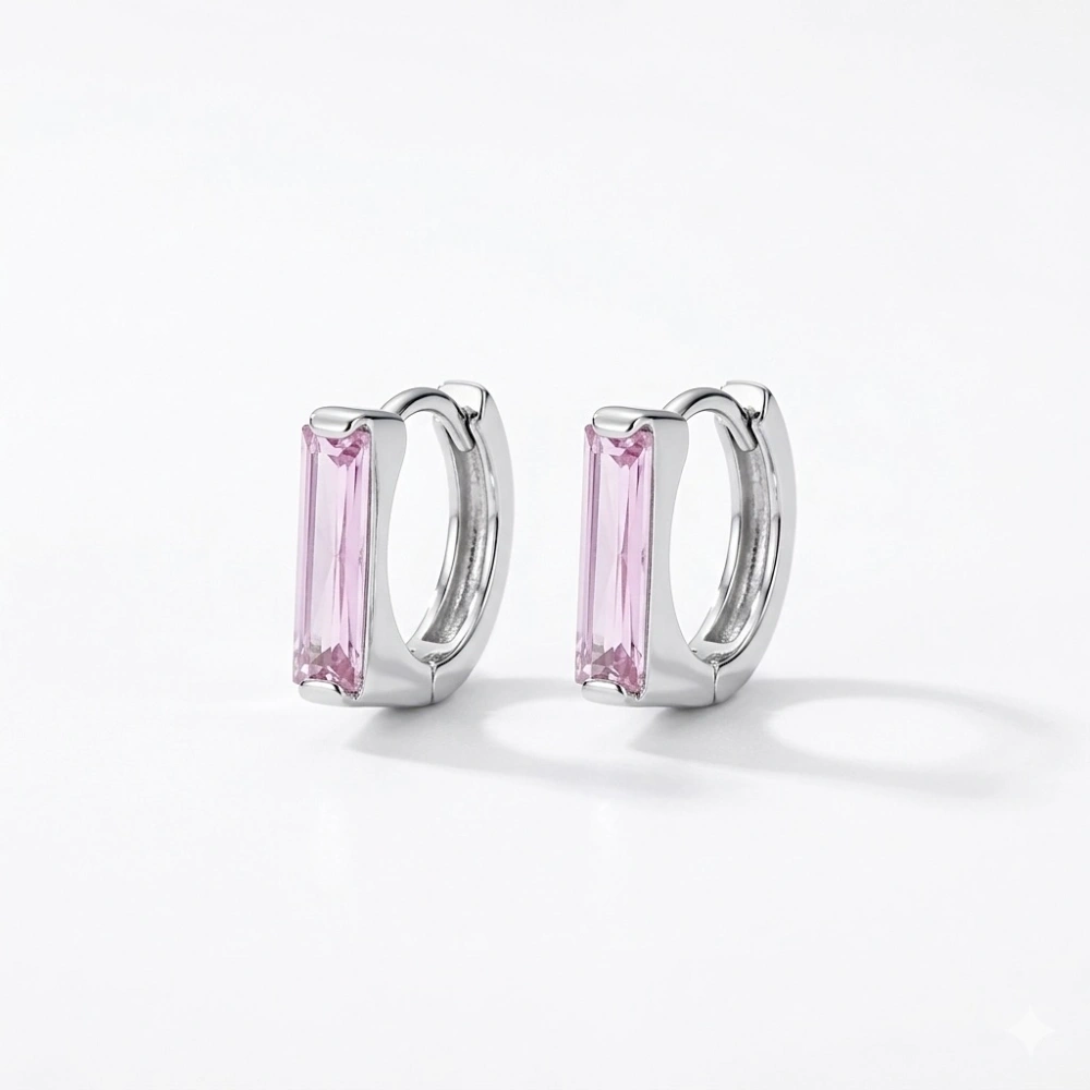 Pembe Slim Baget Taşlı Küpe