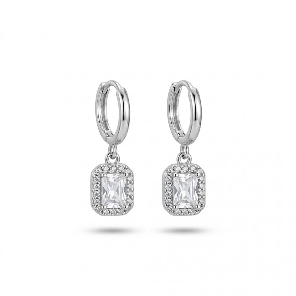 İthal Silver Baget Taşlı Küpe
