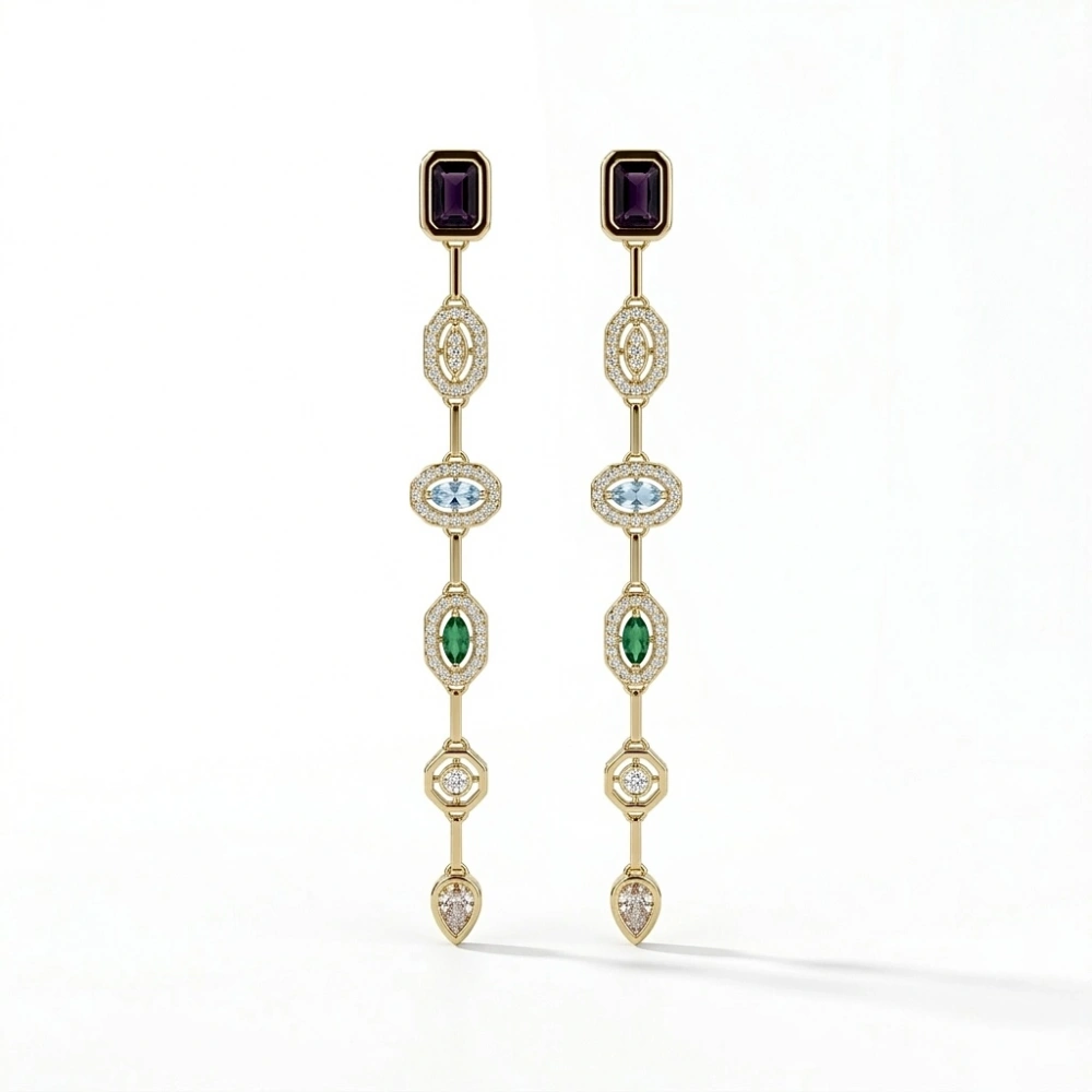 Çelik Gold Baget Taşlı Küpe