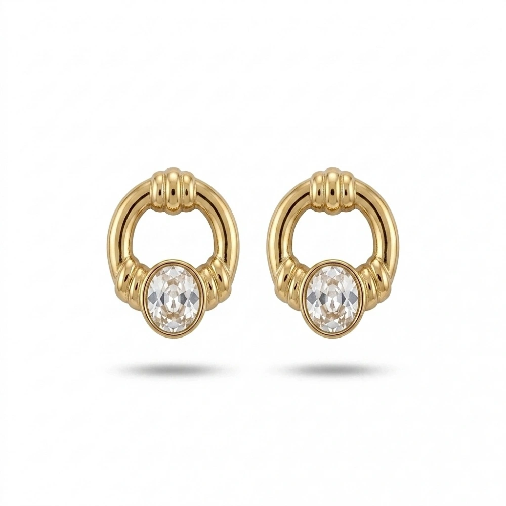 Çelik Gold Kristal Taşlı Vintage Küpe