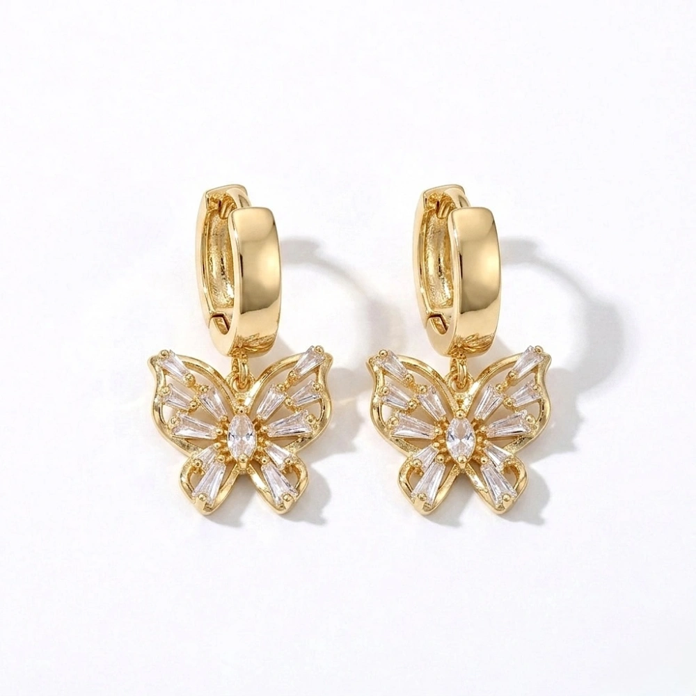 Çelik Baget Taşlı Kelebek Küpe