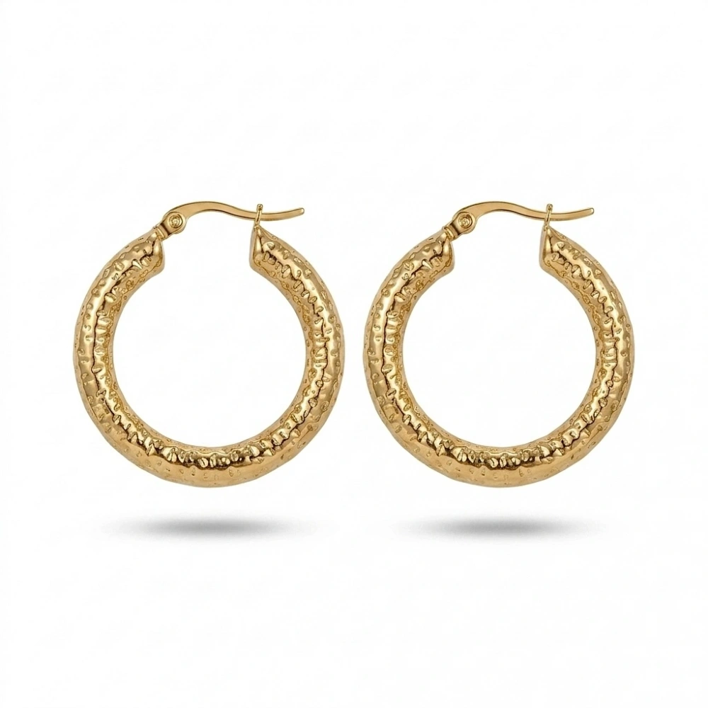 Çelik Desenli Gold Halka Küpe