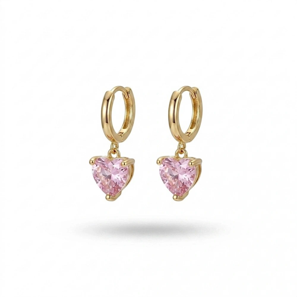 Pembe Swarovski Taşlı Gold Küpe