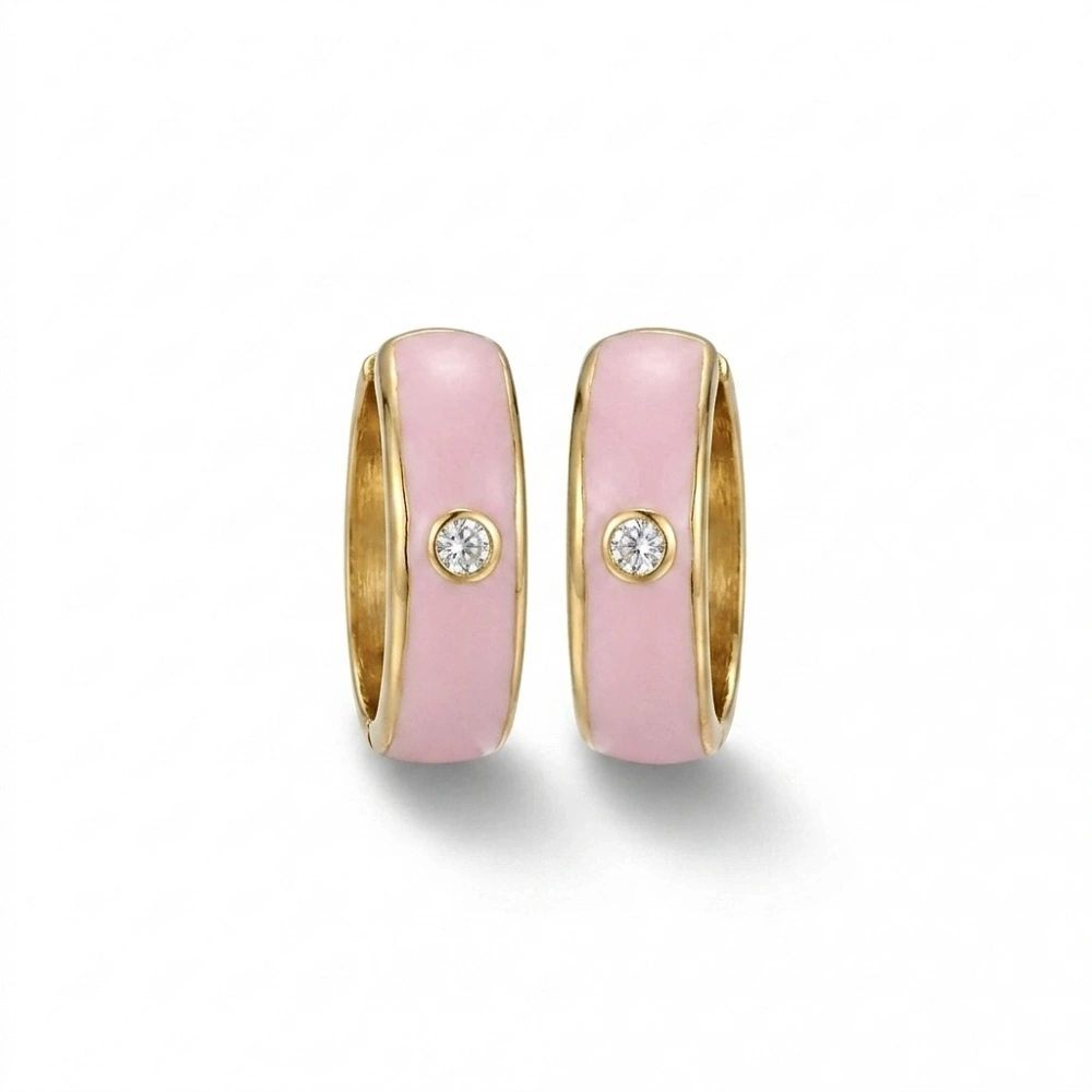 Pembe Taş Detaylı Halka Küpe