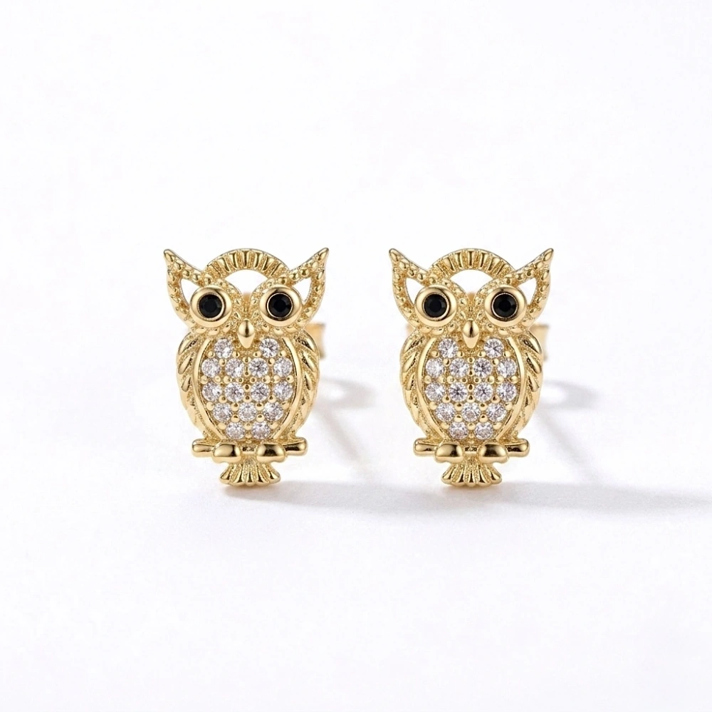 Gold Taşlı Minik Baykuş Küpe