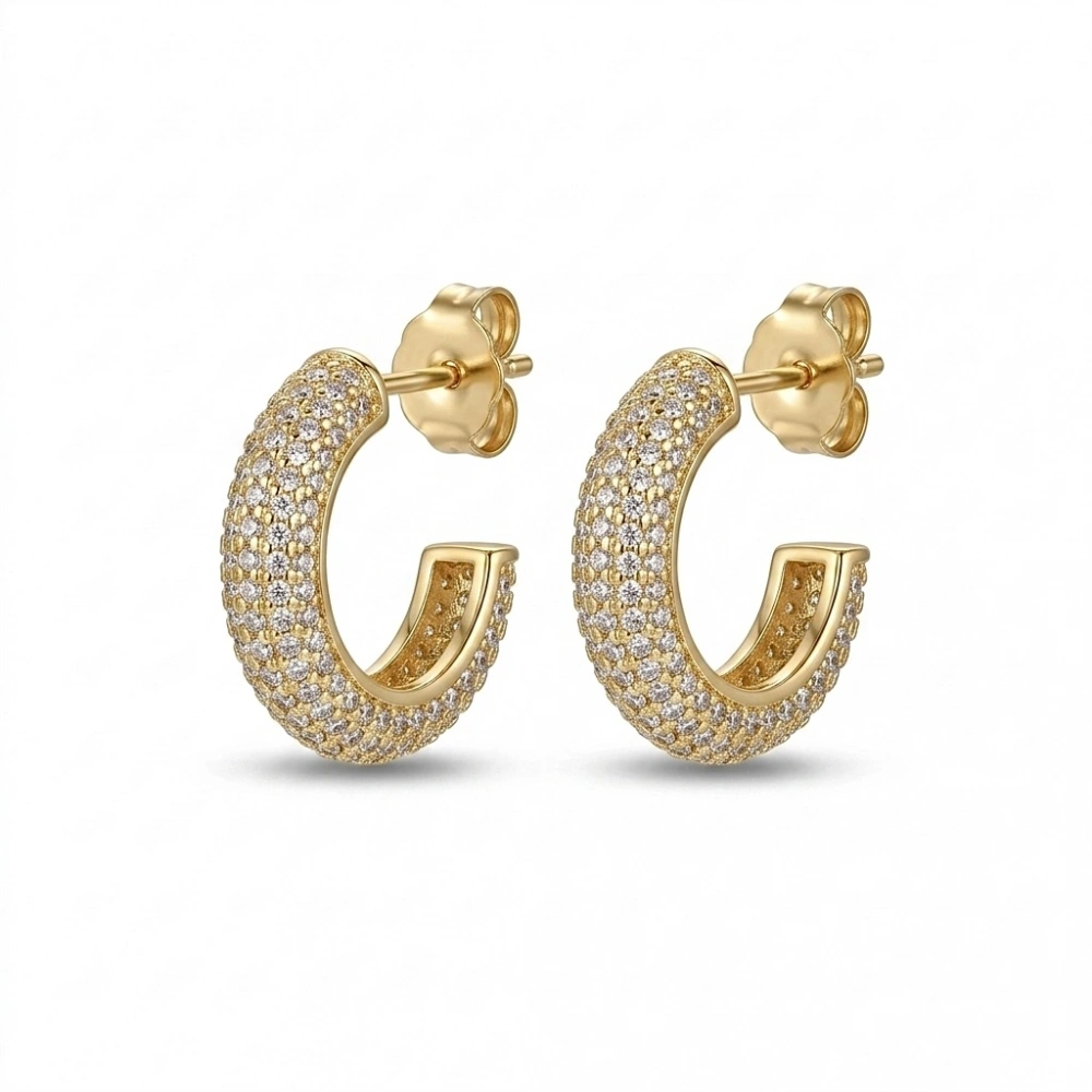 Gold Taşlı Minimal Halka Küpe