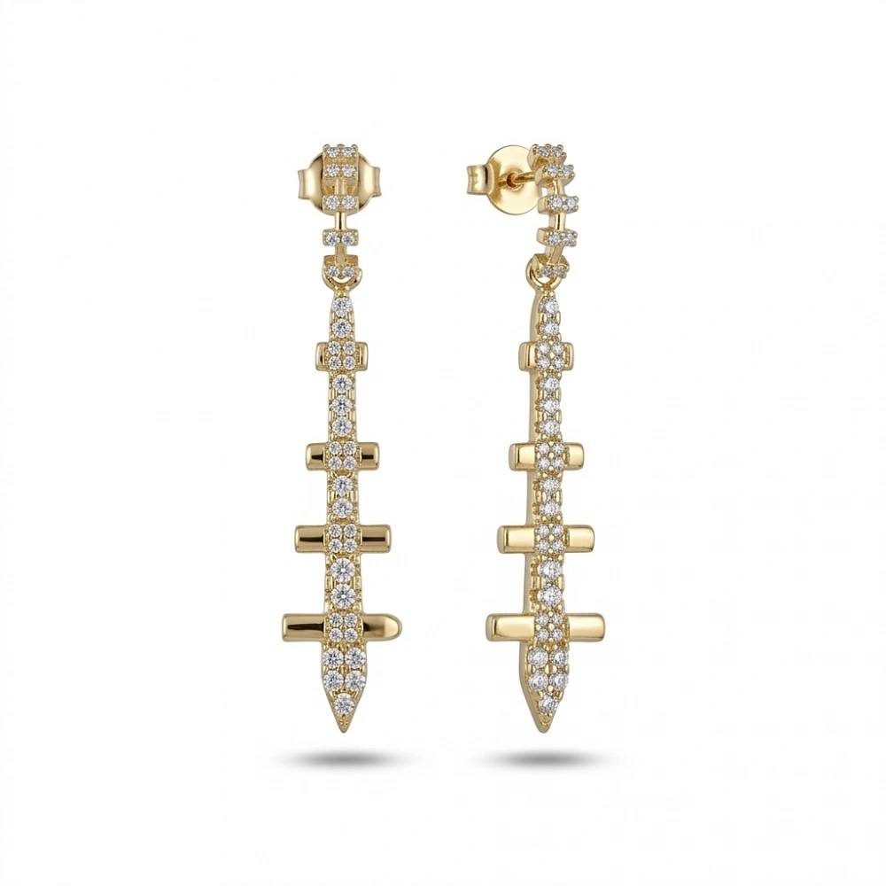 Gold Taşlı Tasarım Küpe