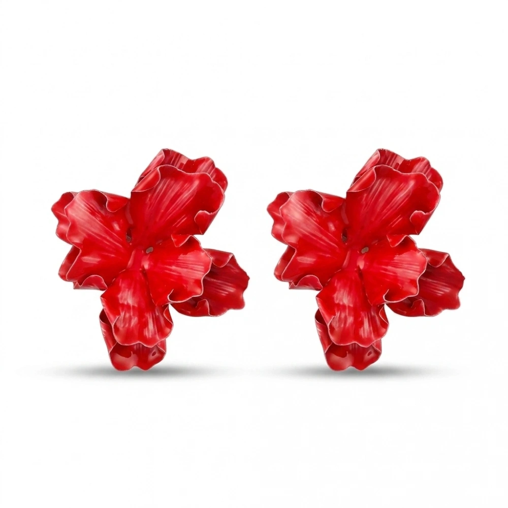 Kırmızı Çiçek Küpe