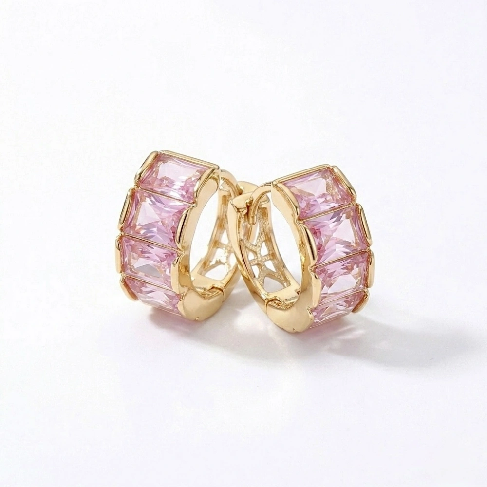 Pembe Baget Taşlı Halka Küpe