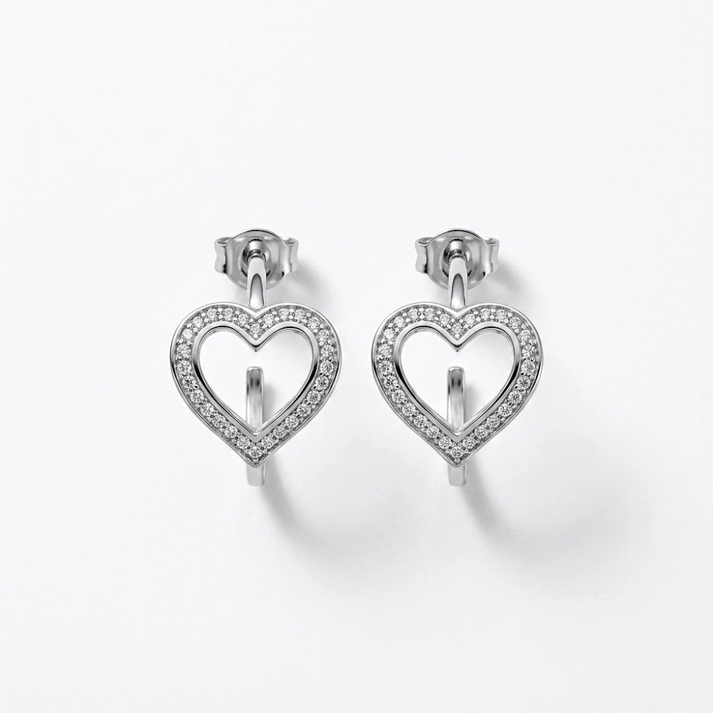 Silver Kalp Detaylı Halka Küpe