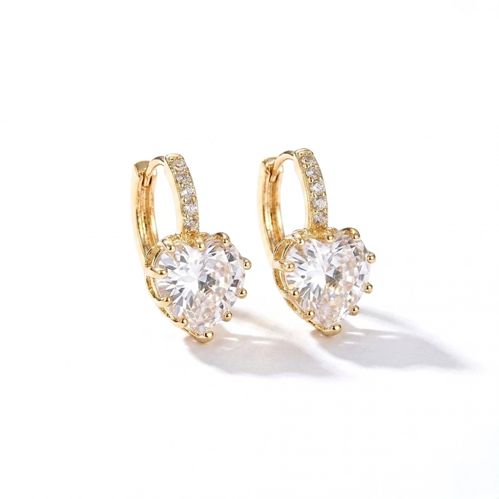 İthal Gold Swarovski Kalp küpe
