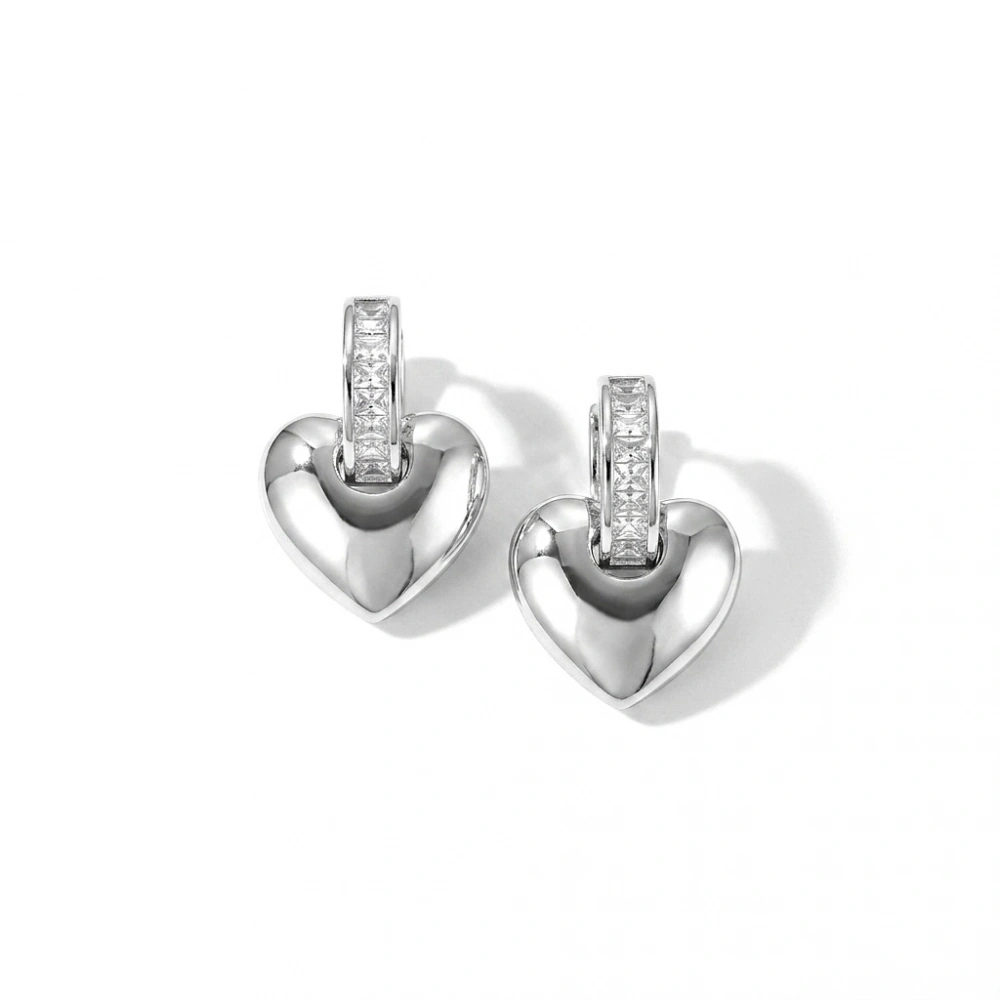 İthal Silver Baget Taşlı Kalp Küpe