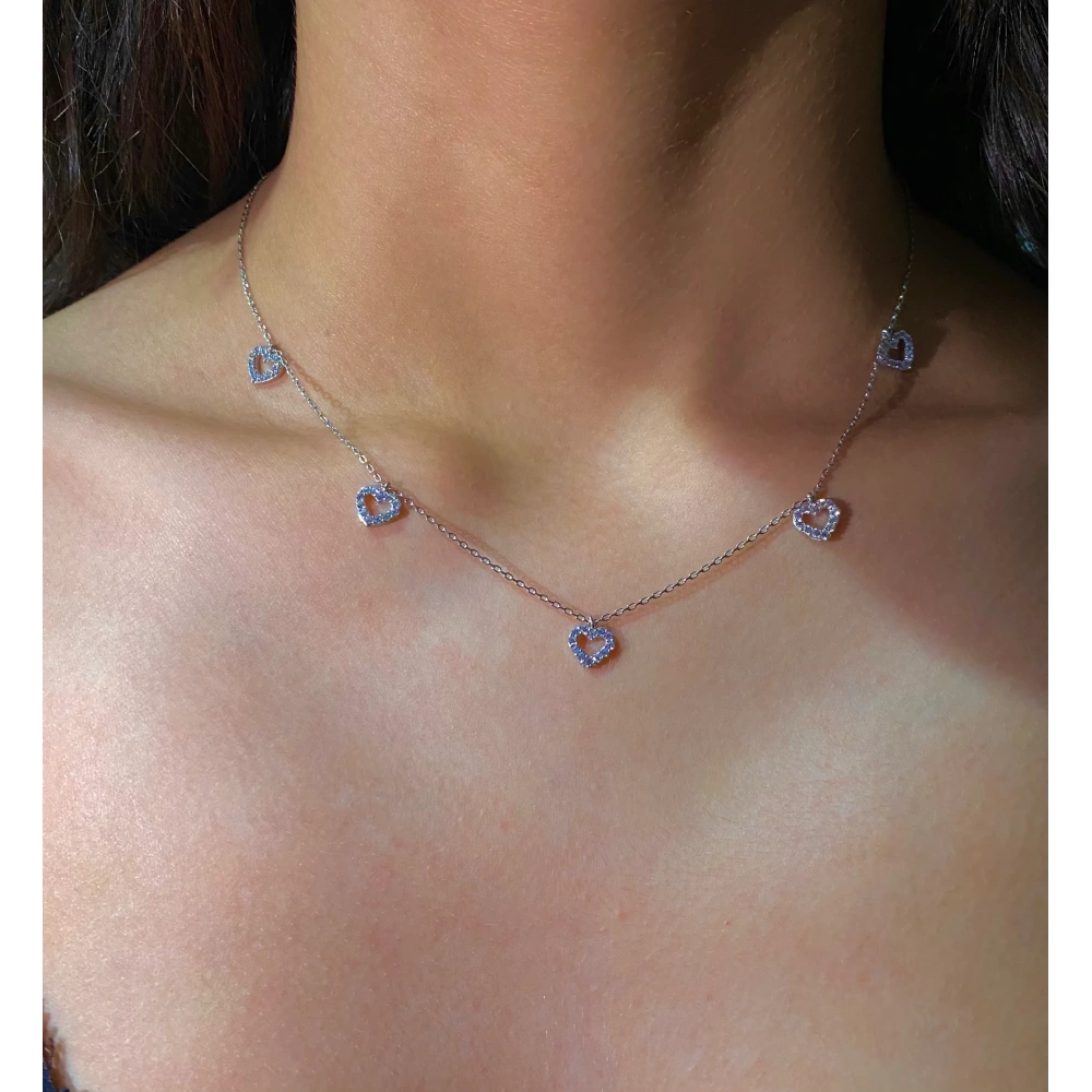 925 Ayar Gümüş 5 Kalpli Kolye