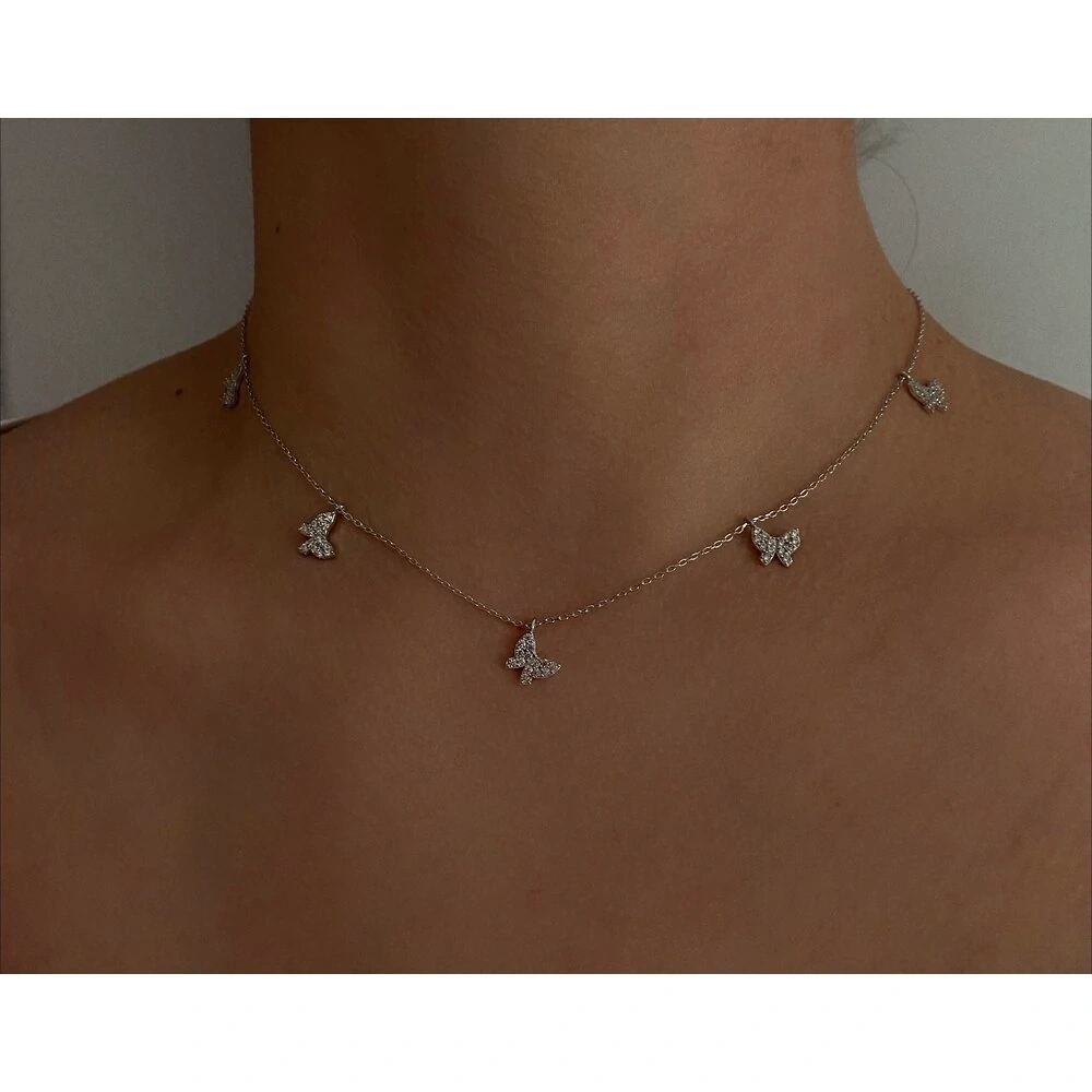 925 Ayar Gümüş 5 Kelebekli Kolye