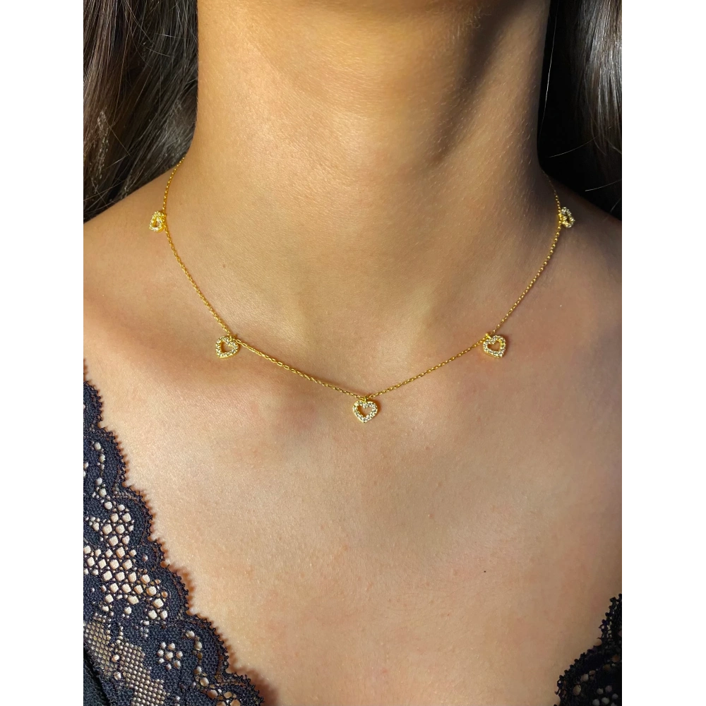 925 Ayar Gümüş 5 sıra kalpli Kolye