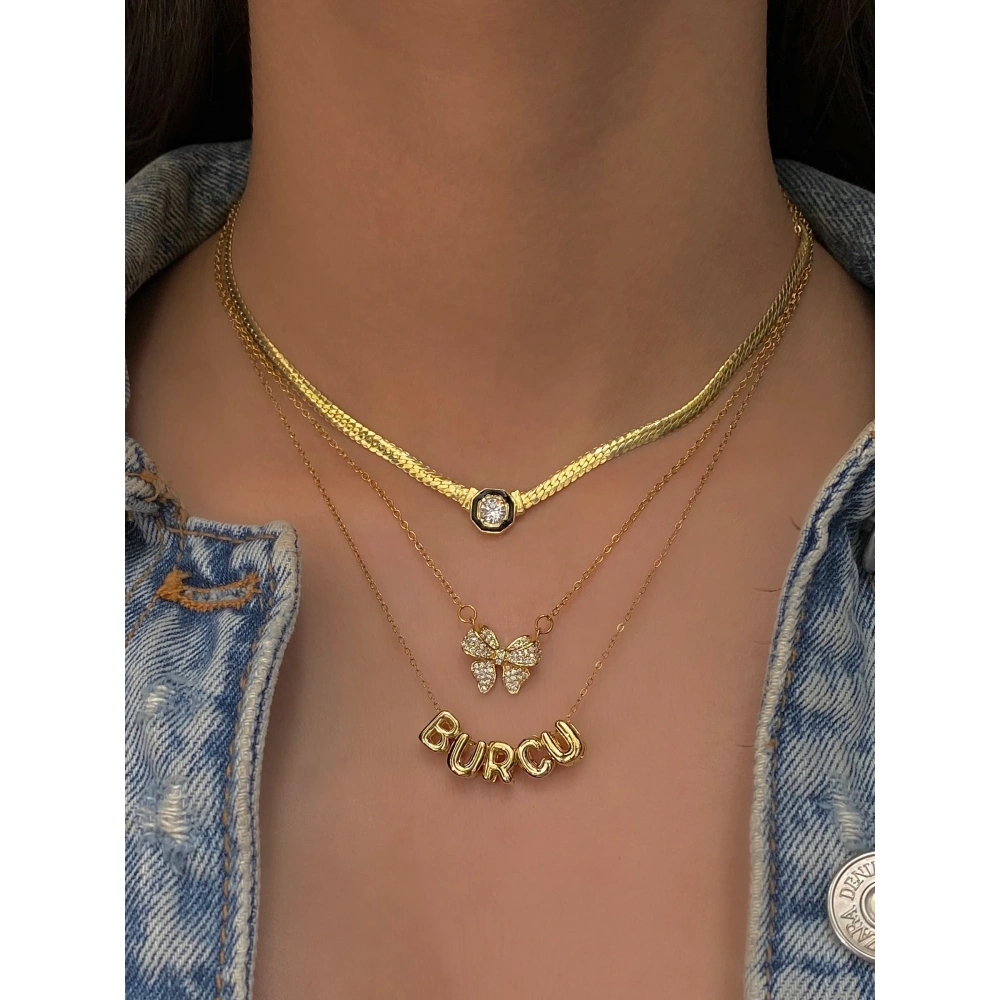 925 Ayar Gümüş Bombe Harf İsim Kolye