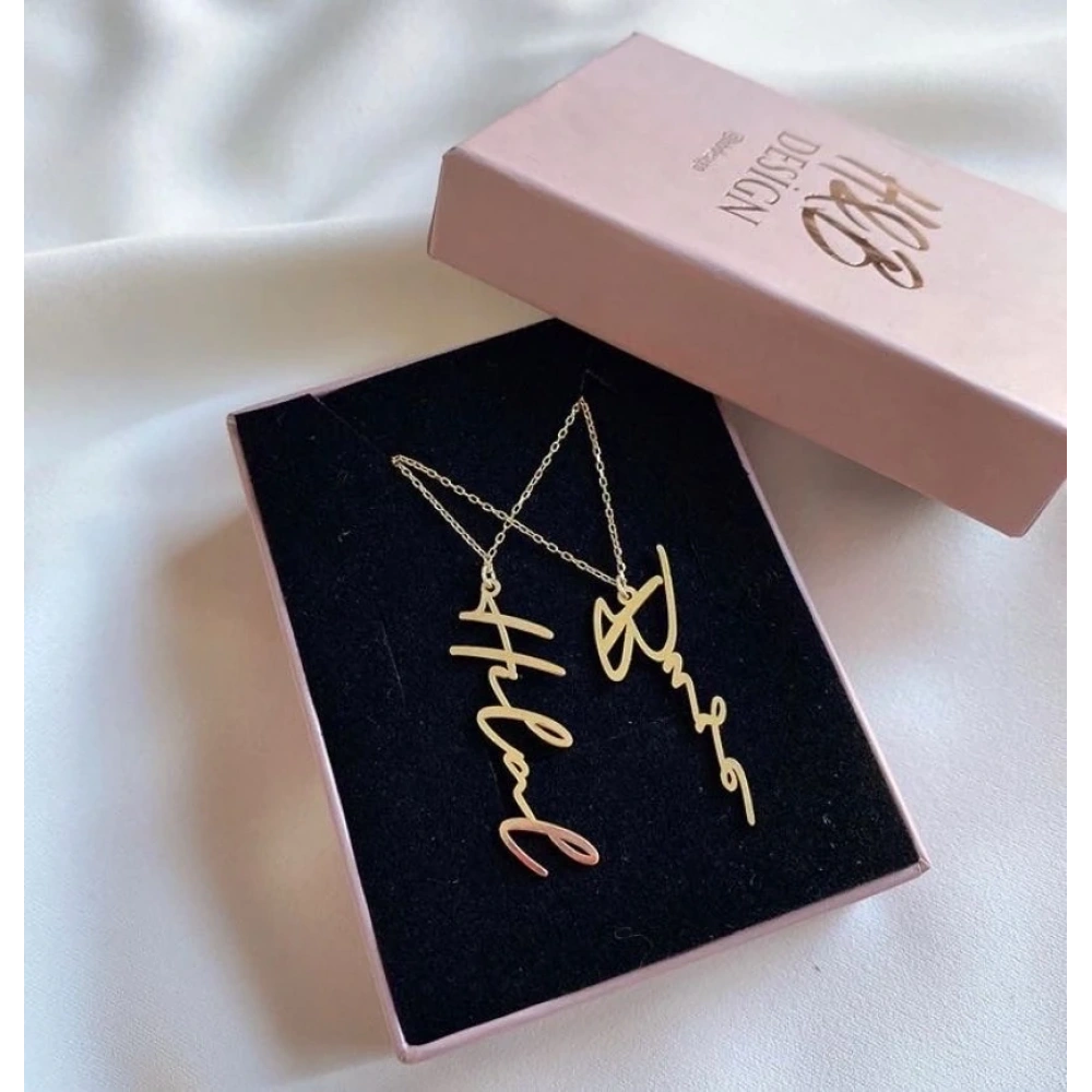 925 Ayar Gümüş Dikey İsim Kolye