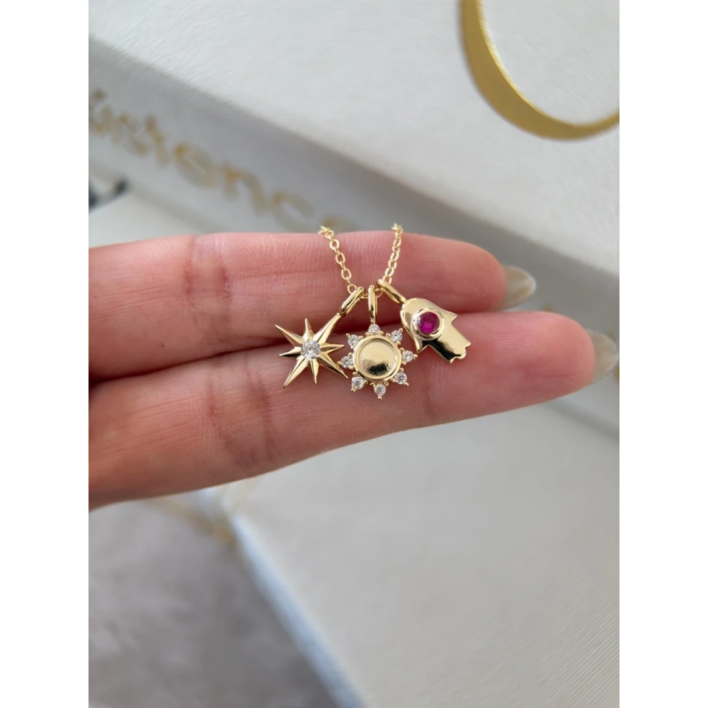 925 Ayar Gümüş Gold 3 Lü Kutup Yıldızlı Kolye