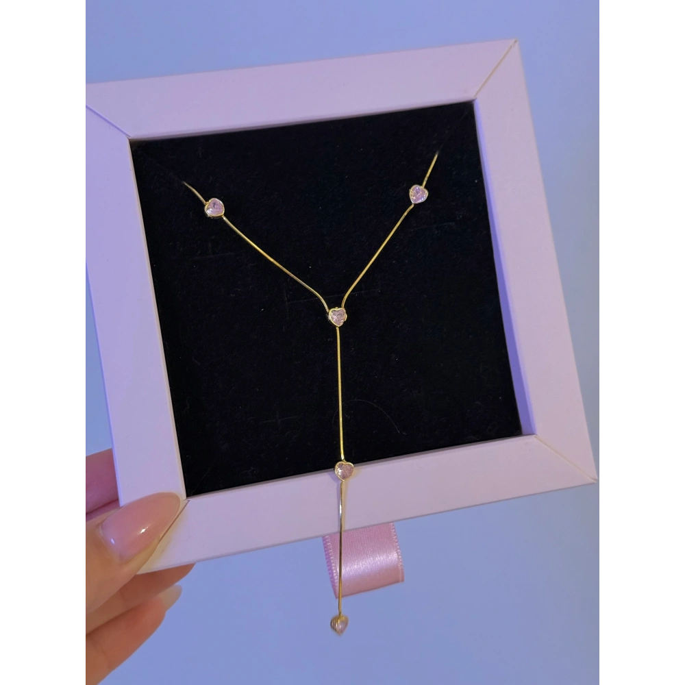 925 Ayar Gümüş Gold Kalpli Y Kolye