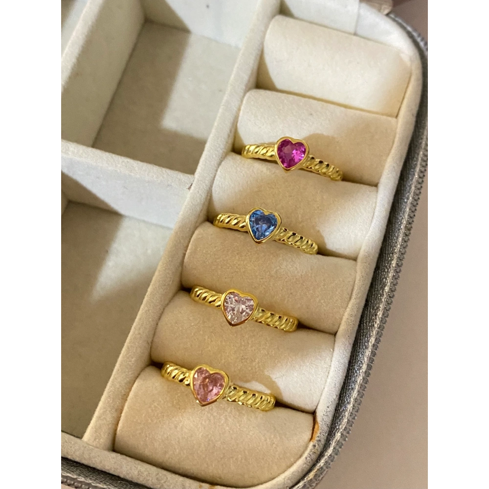 925 Ayar Gümüş Gold Kalpli Yüzük