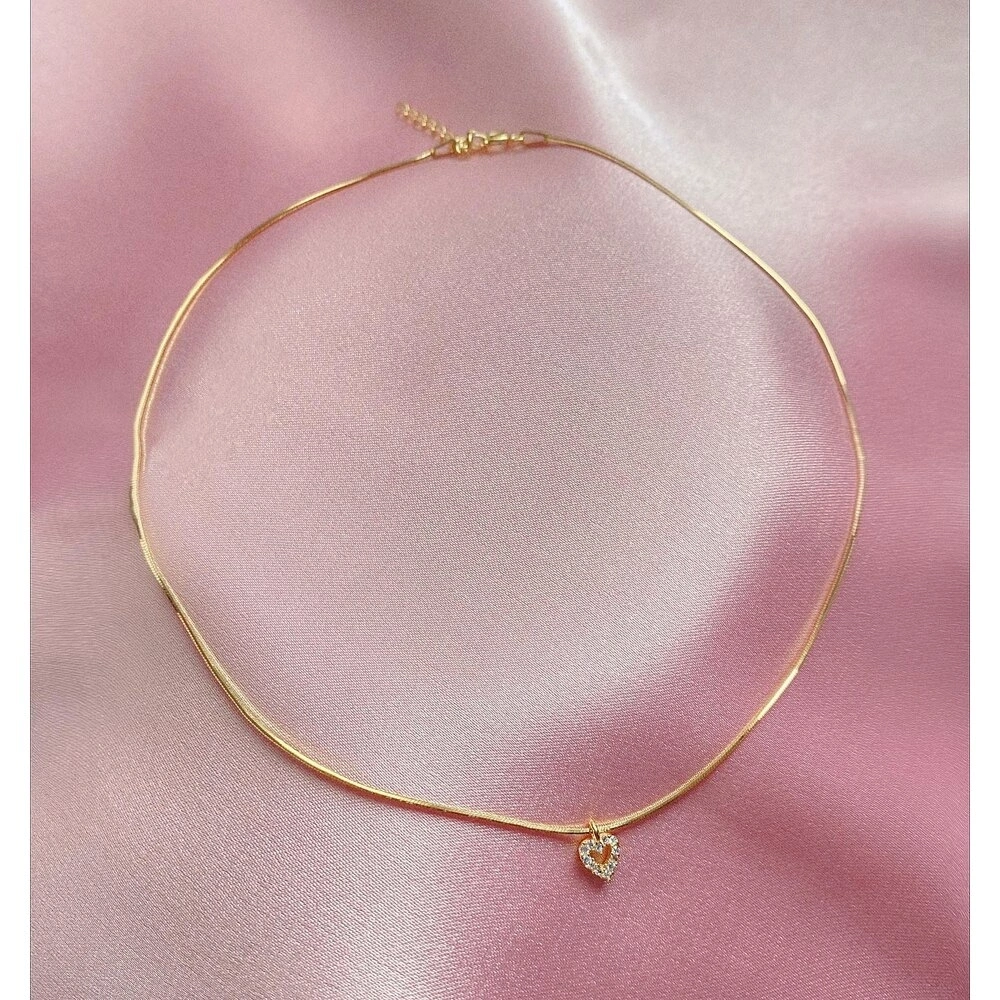 925 Ayar Gümüş Gold Mini Kalp Choker