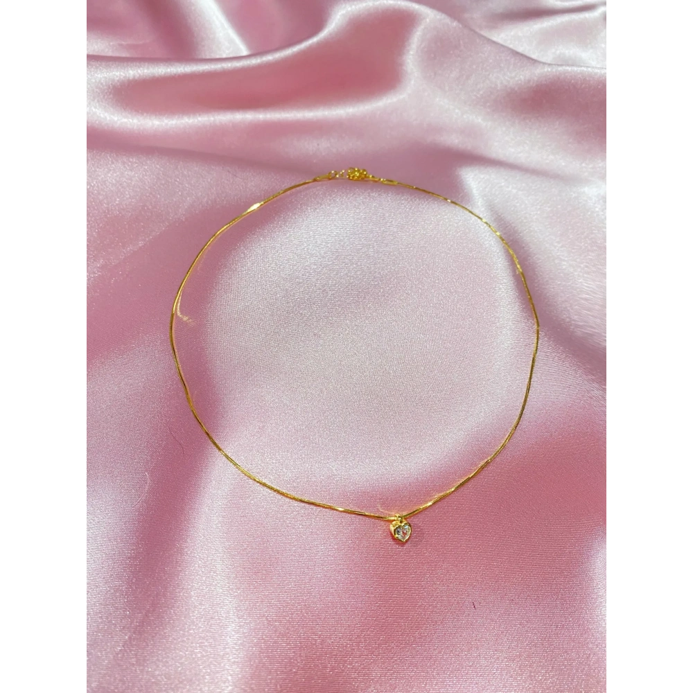 925 Ayar Gümüş Gold Mini Kalp Choker