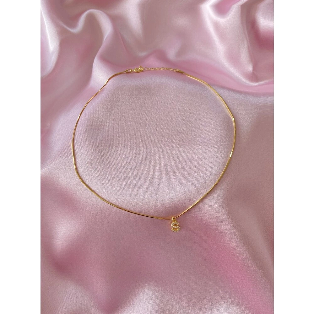 925 Ayar Gümüş Gold Minimal Harfli Choker