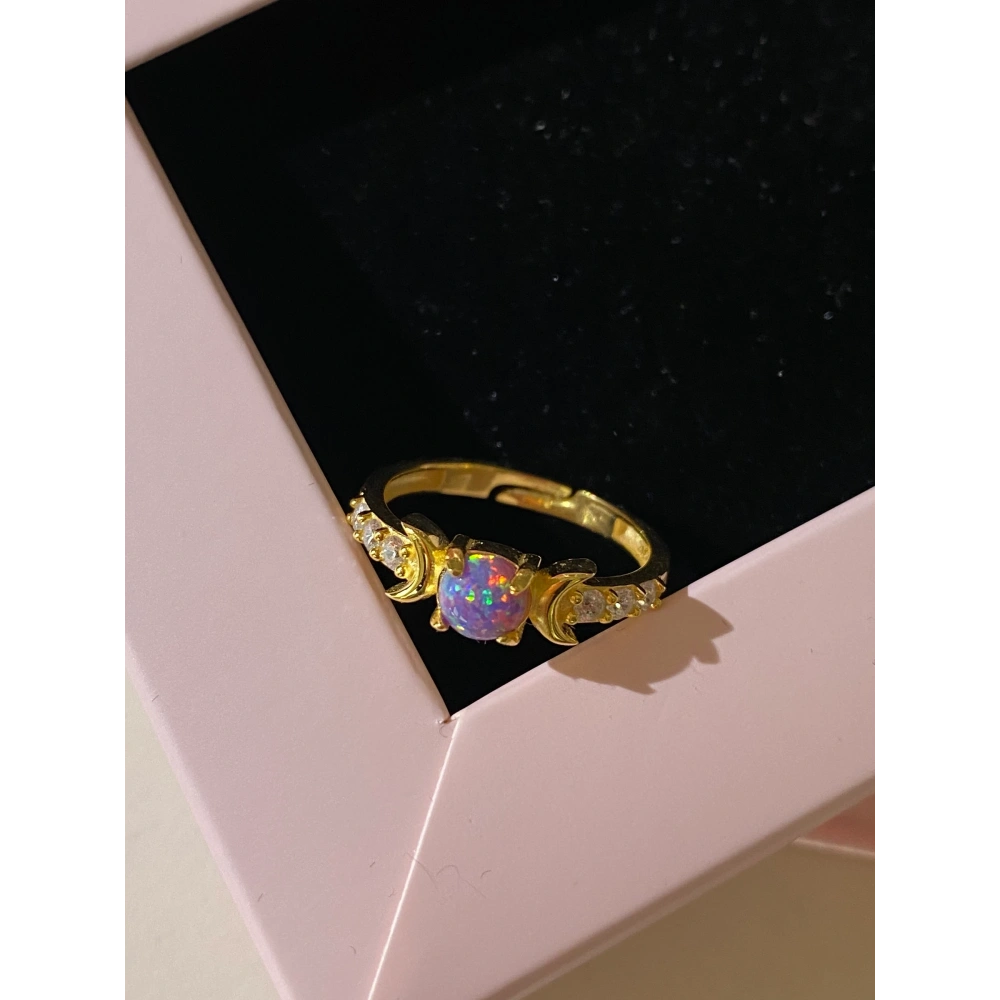 925 Ayar Gümüş Gold Opal Taşlı Moon Yüzük