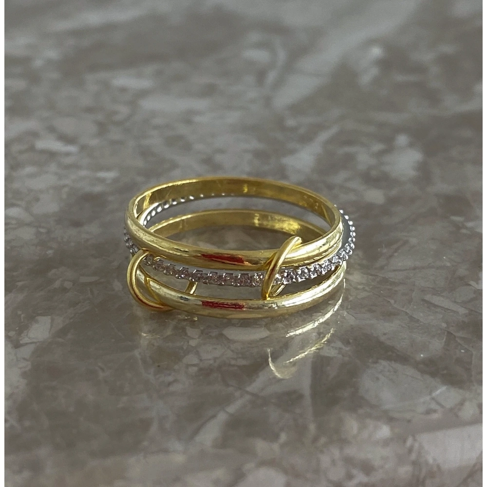 925 Ayar Gümüş Gold Trio Yüzük