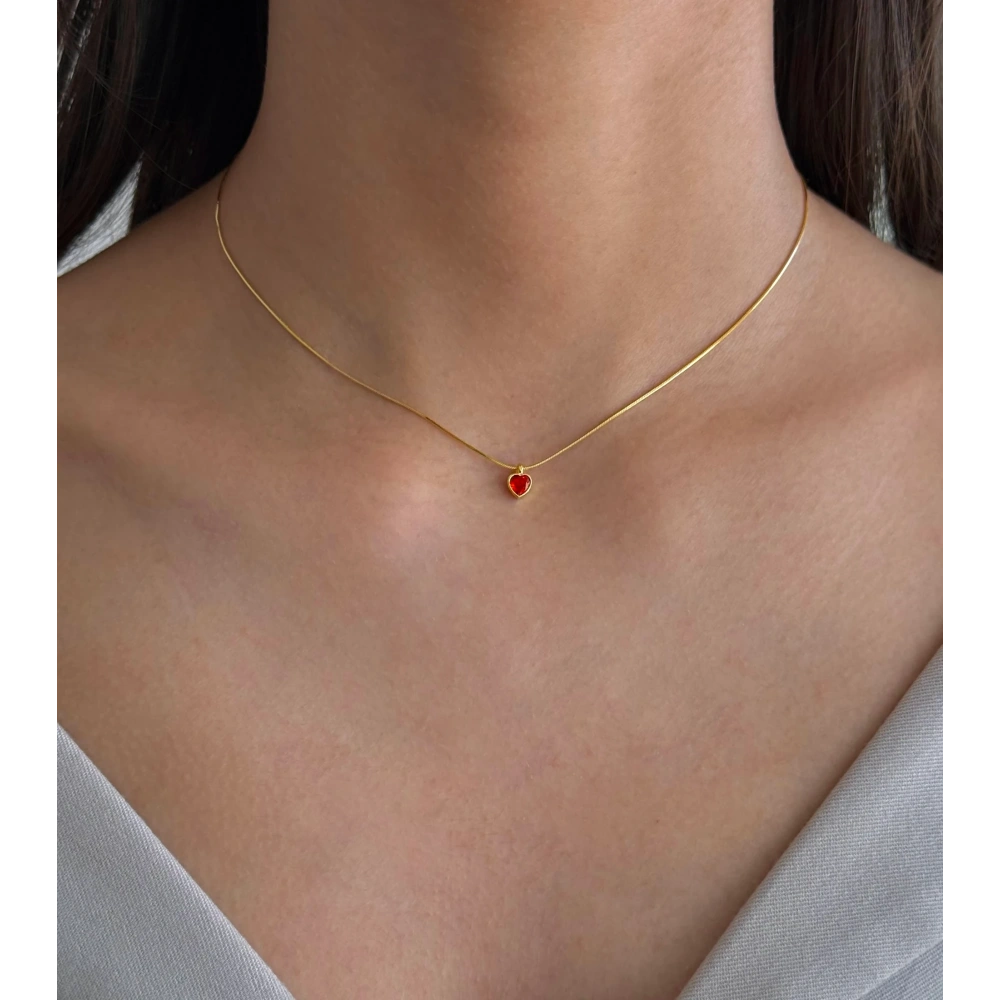 925 Ayar Gümüş Gold Turuncu Mini Kalp Choker