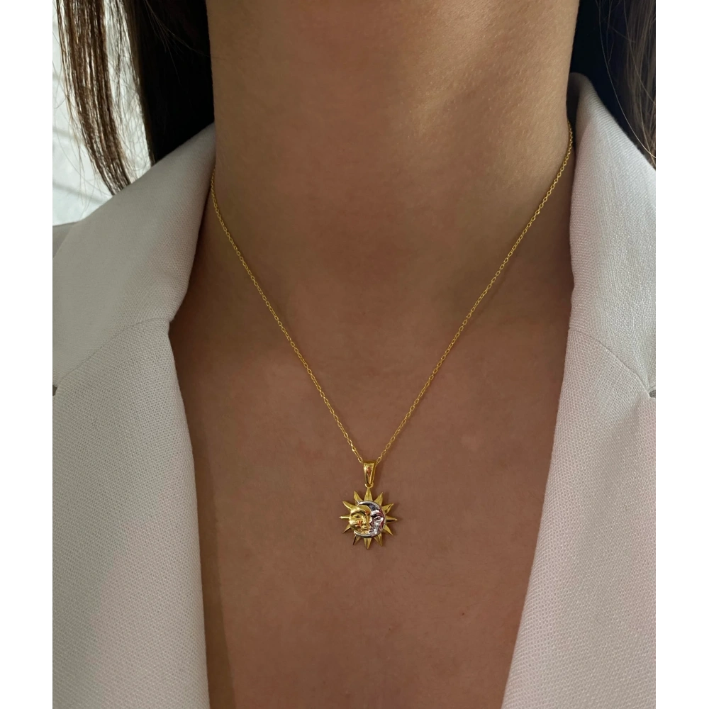 925 Ayar Gümüş Güneş Ay Kolye