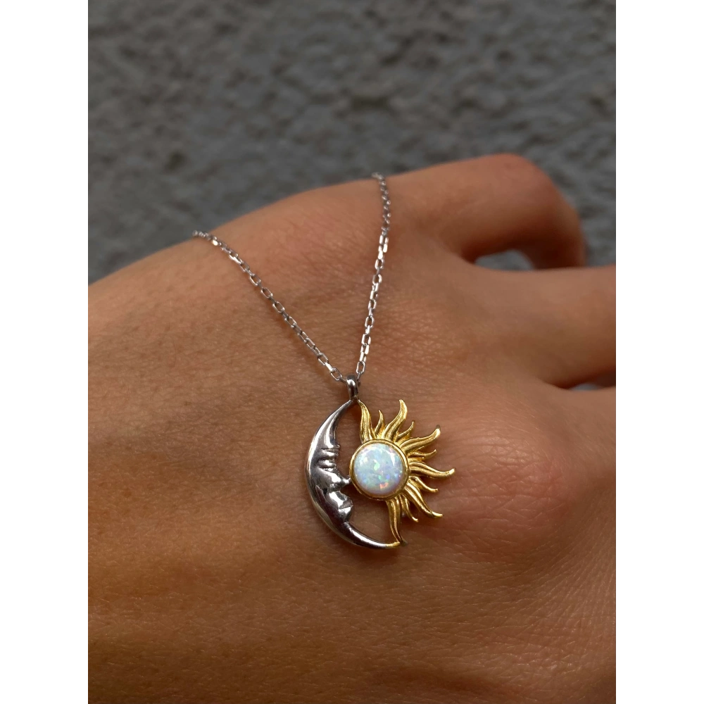 925 Ayar Gümüş Güneş ve Ay Kolye