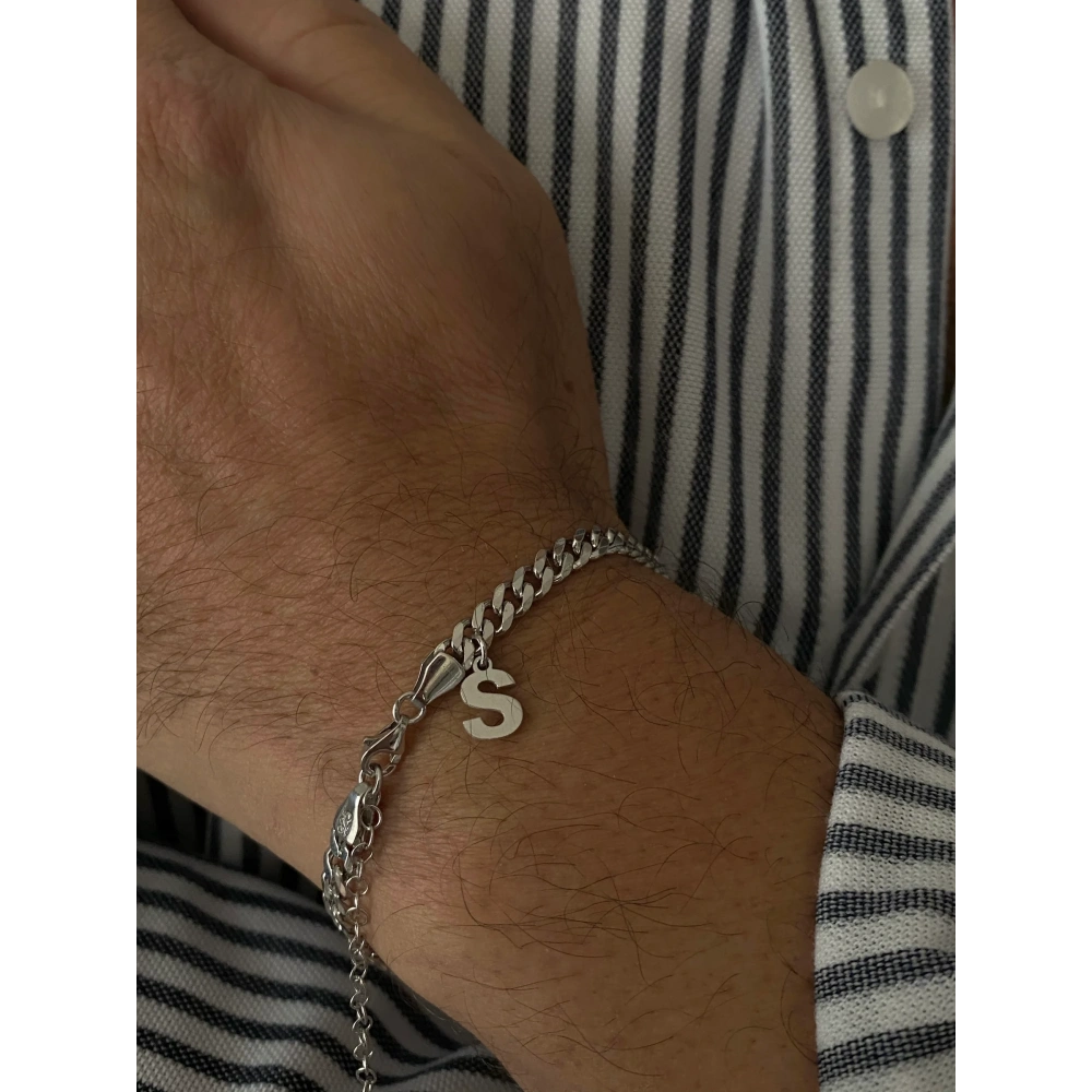 925 Ayar Gümüş Harfli Erkek Bileklik