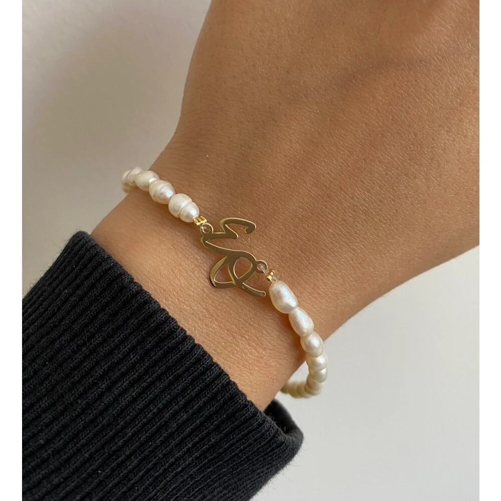 925 Ayar Gümüş İncili İsim Bileklik