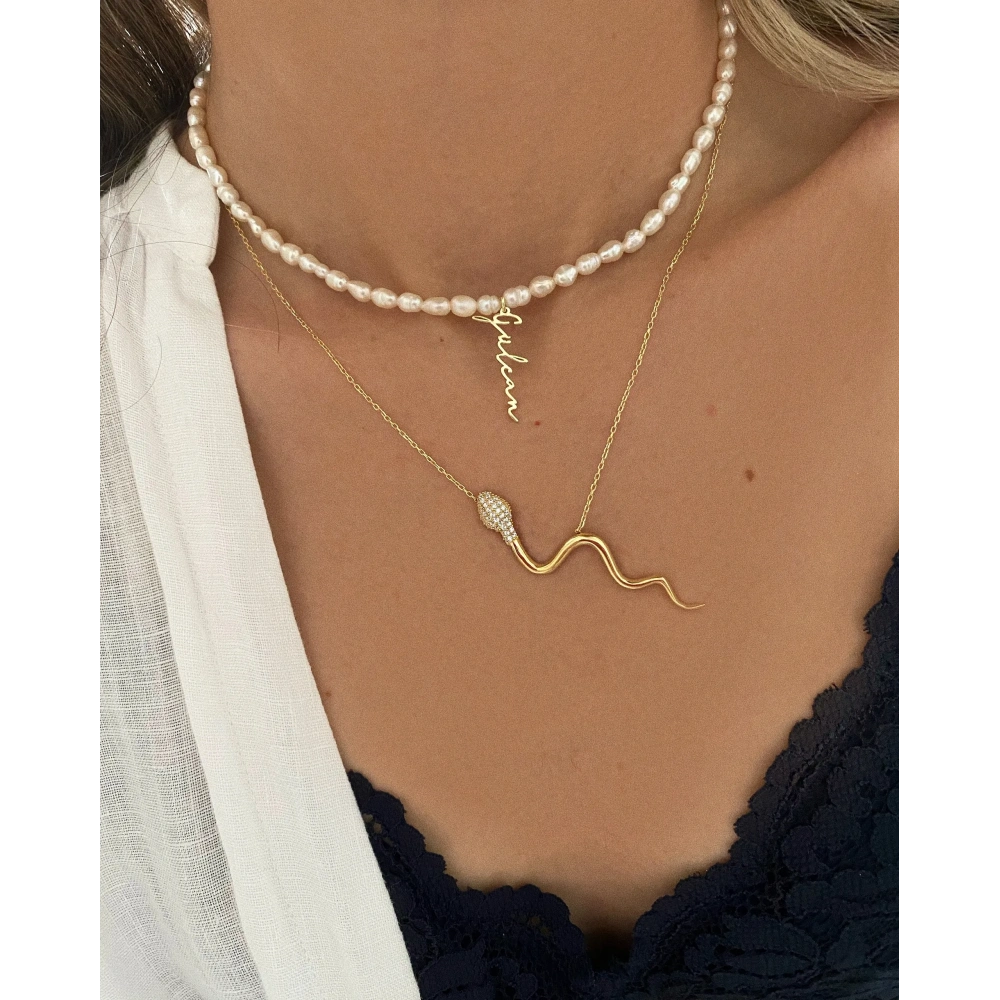 925 Ayar Gümüş incili İsim Kolye